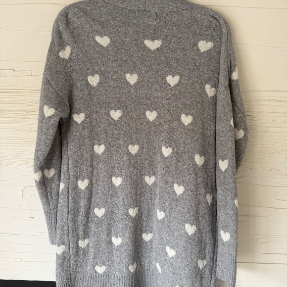 Sincerely Jules Grey Cardigan with White Hearts - Size M - Picture 2 of 4
